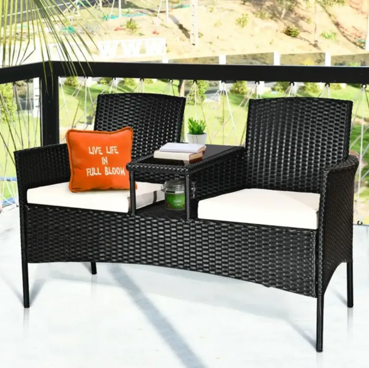 Hivvago Wicker Patio Conversation Furniture Set with Removable Cushions and Table