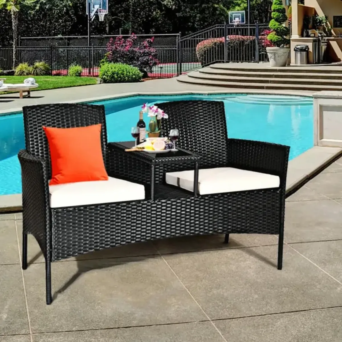 Hivvago Wicker Patio Conversation Furniture Set with Removable Cushions and Table