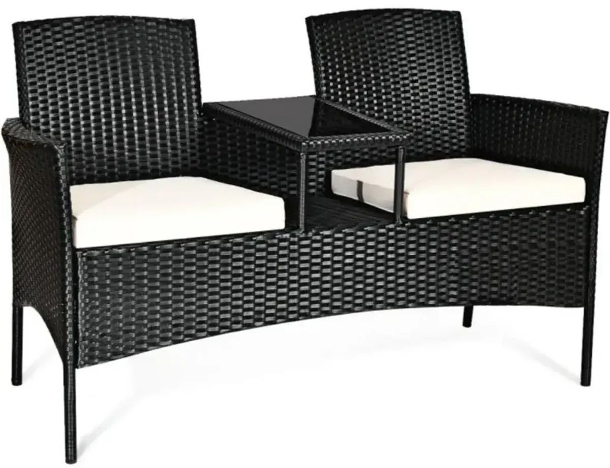 Hivvago Wicker Patio Conversation Furniture Set with Removable Cushions and Table