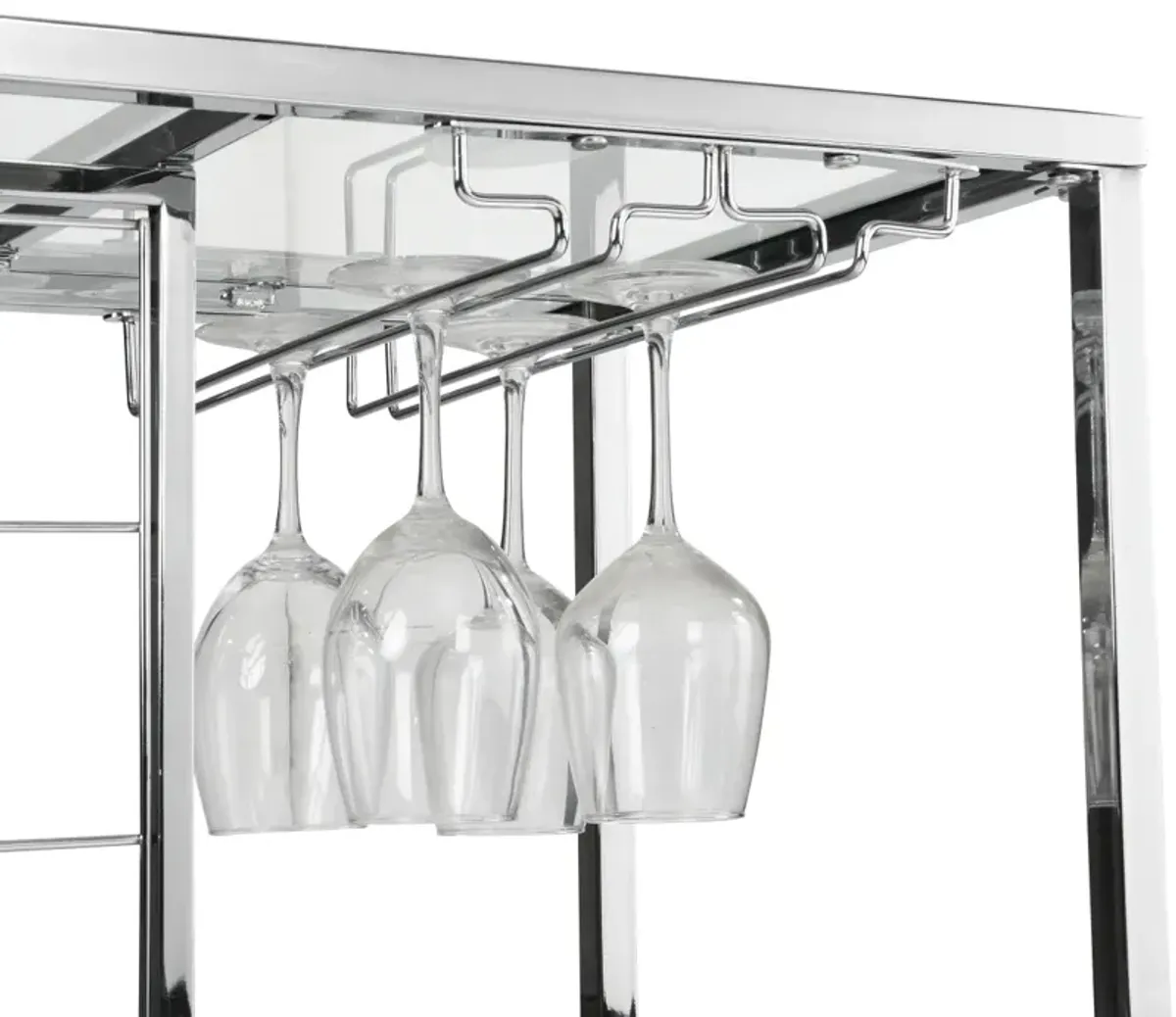 Bar Cart Kitchen Bar Serving Cart for Home with Glass Holder and Wine Rack, 3-Tier Kitchen Trolley with Tempered Glass Shelves and Chrome-Finished