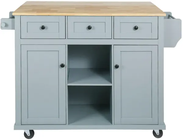 Merax Kitchen Cart with Rubber wood Drop-Leaf Countertop