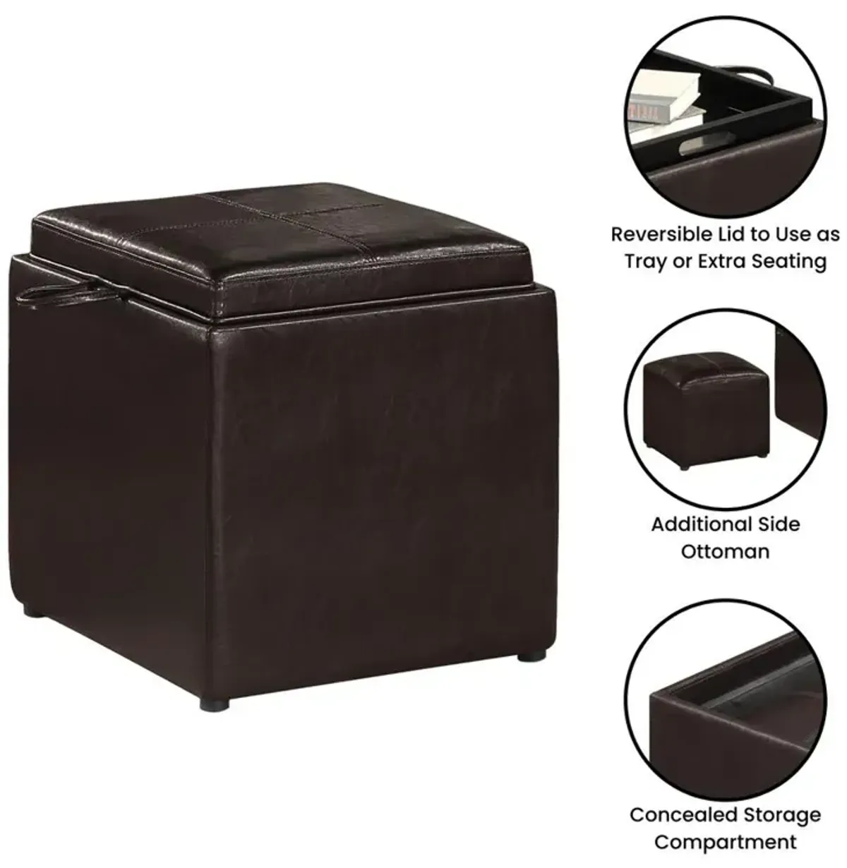 Convience Concept, Inc. Park Avenue Single Ottoman with Stool and Reversible Tray