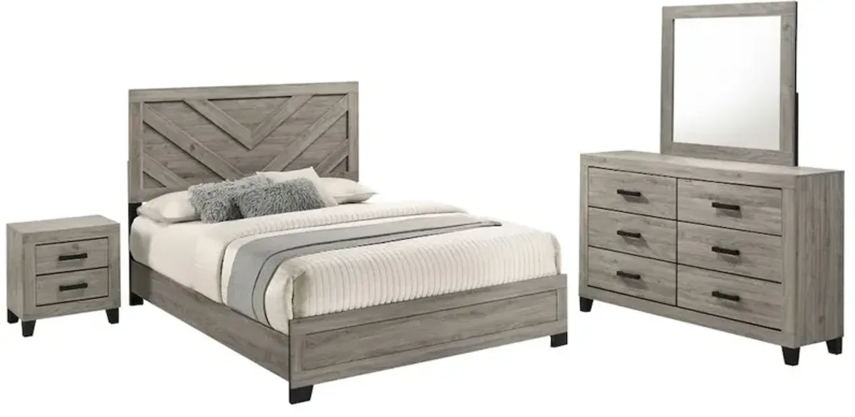 Best Quality Furniture 5 piece light grey pannel bedroom set (Bed+2NS+Dresser+Mirror), King
