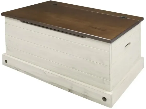 OS Home and Office Furniture Model CADB440 Cottage Series Wood Storage Trunk in Distressed White