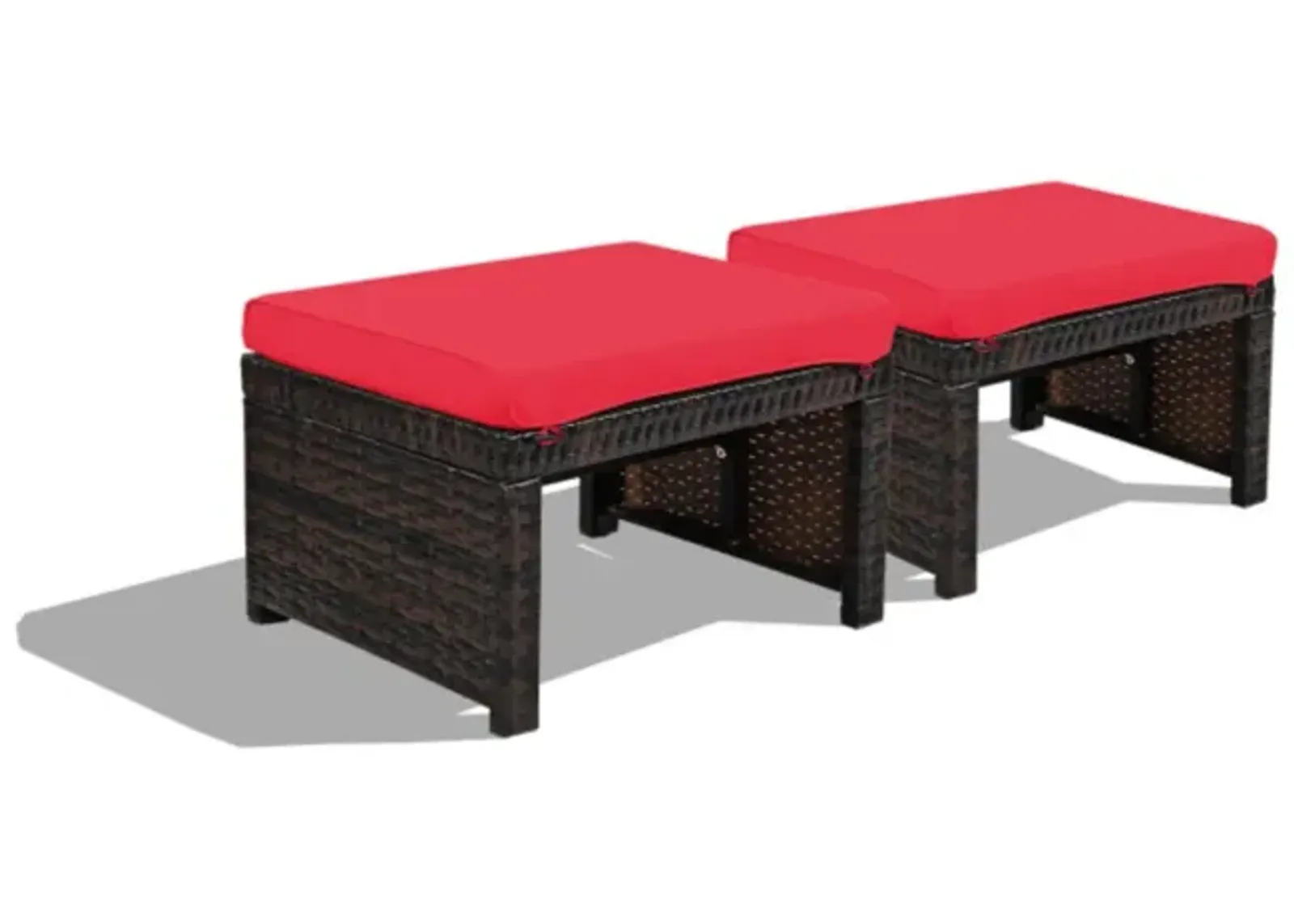 Hivvago 2 Pieces Patio Rattan Ottomans with Soft Cushion for Patio and Garden