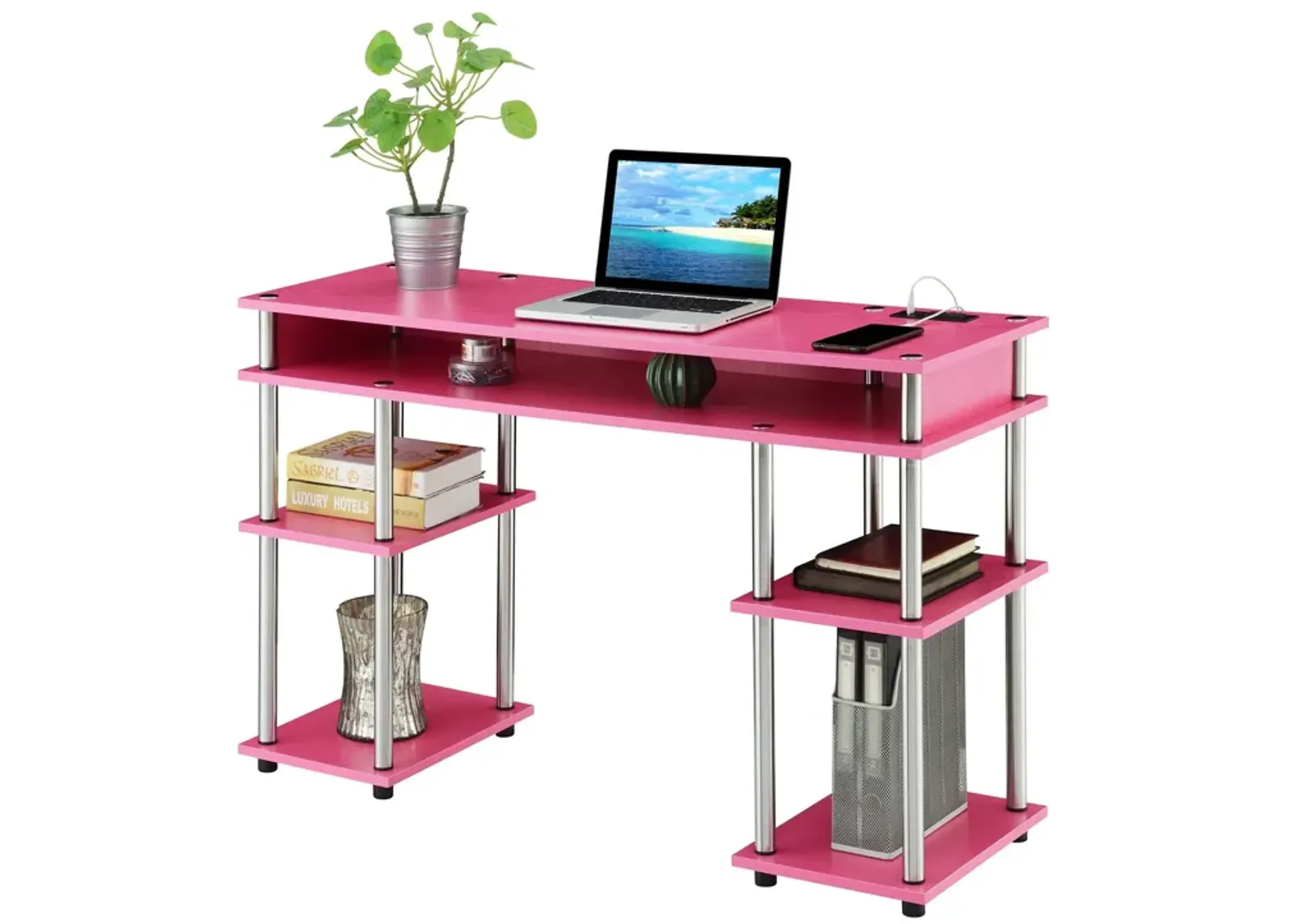 Designs2Go No Tools Student Desk with Charging Station and Shelves