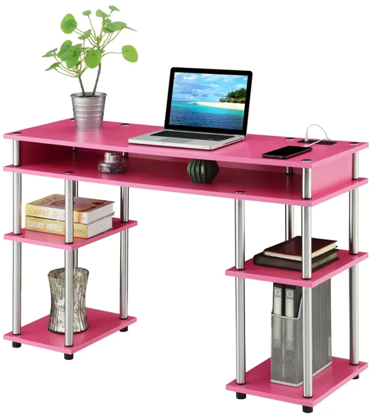 Designs2Go No Tools Student Desk with Charging Station and Shelves