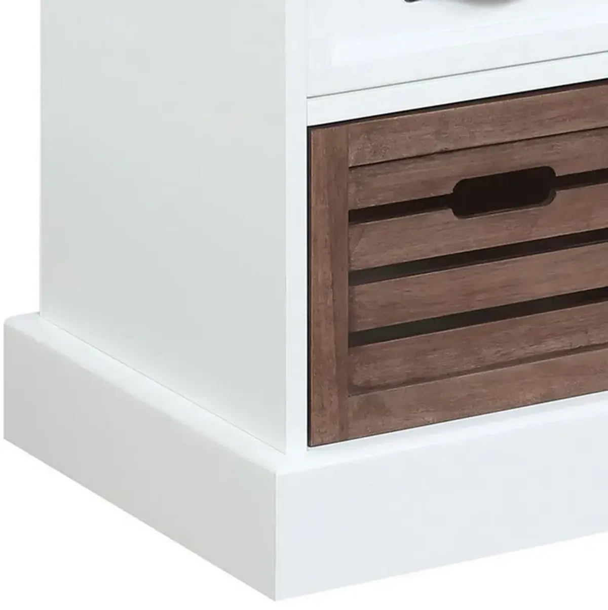 39 Inch Modern Storage Bench, 3 Drawers, Bar Handles, Wood, White, Brown-Benzara