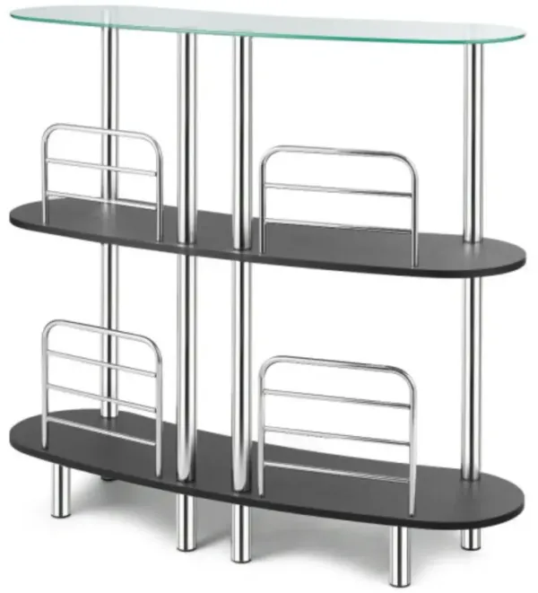 3-tier Bar Cabinets Table with Tempered Glass Top