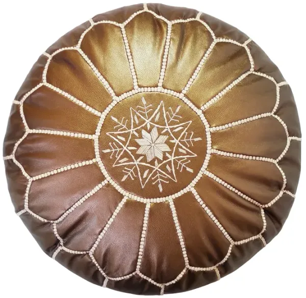 Handmade Moroccan Ottoman, Faux Leather Pouf