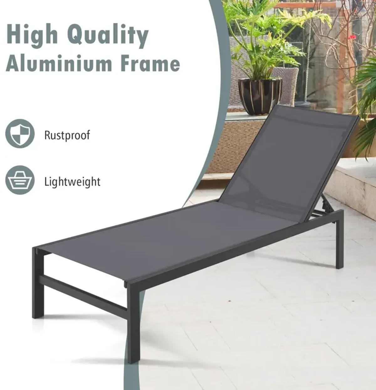 6-Position Chaise Lounge Chairs with Rustproof Aluminium Frame