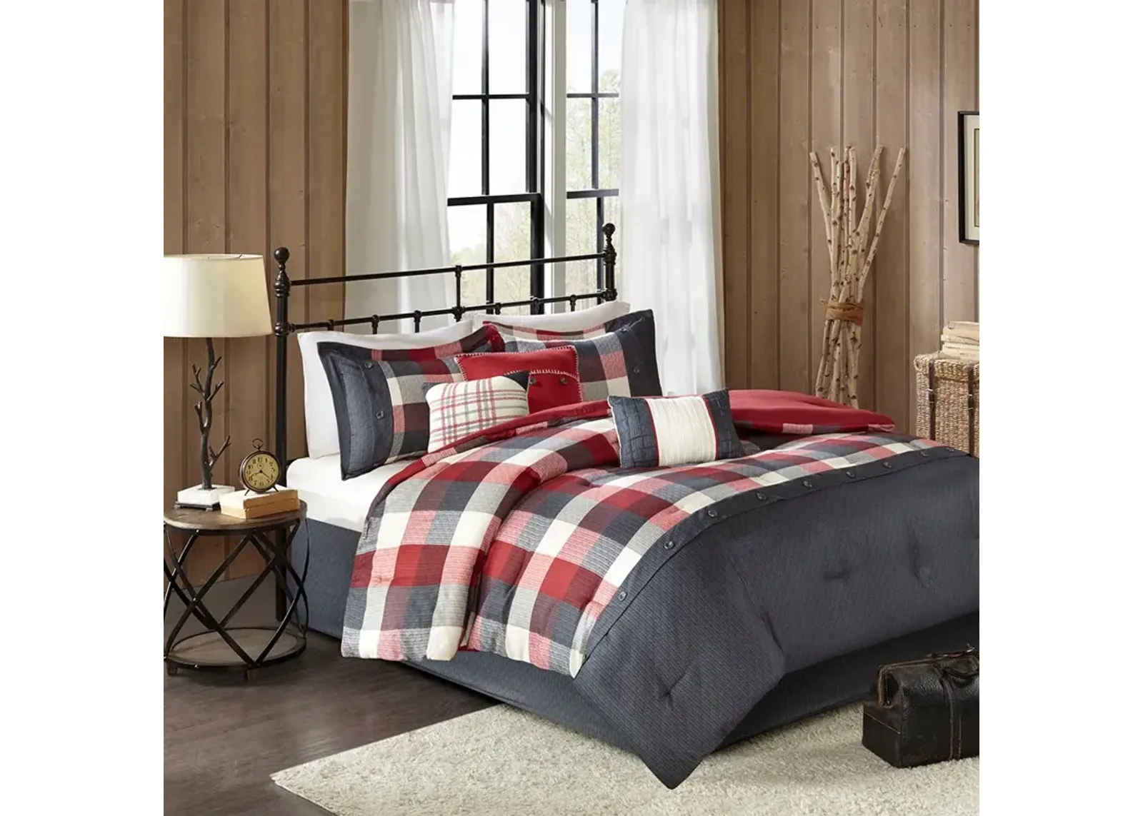 Gracie Mills Nanette 7-Piece Bufallo Plaid Printed Herringbone Comforter Set