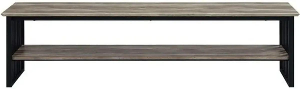 Nori 70 Inch TV Media Entertainment Console, Metal Base, Oak Brown, Black - Benzara