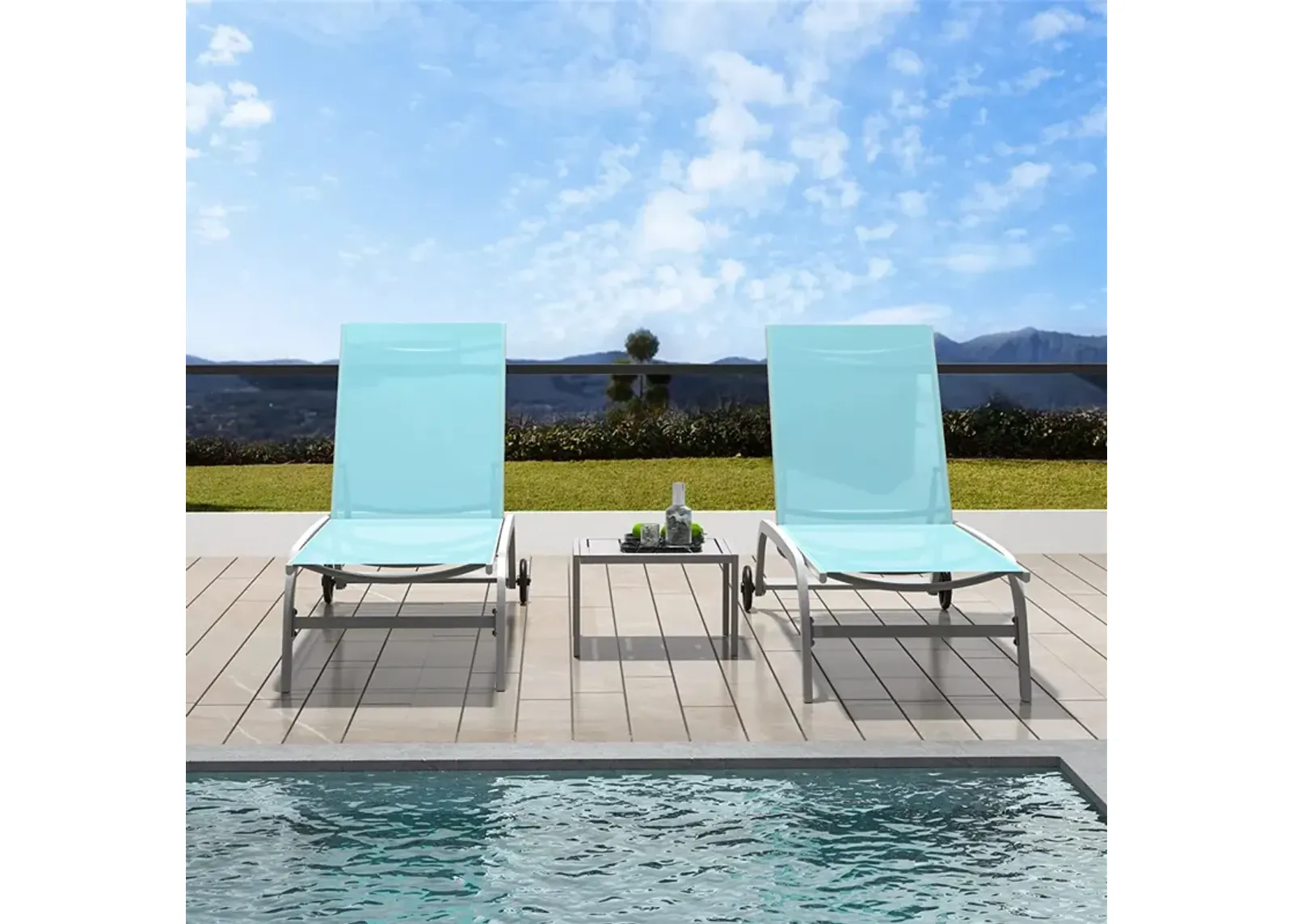 Turquoise Blue Outdoor Chaise Lounge Set