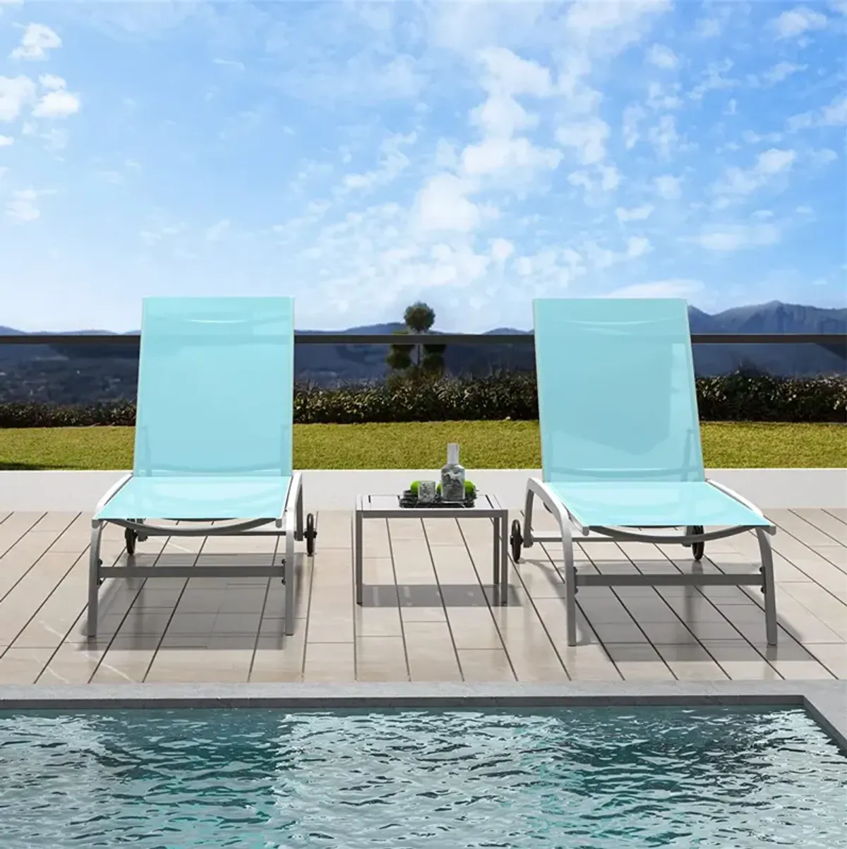 Turquoise Blue Outdoor Chaise Lounge Set