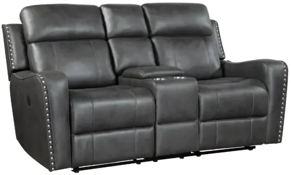Gimo Dual Power Recliner Loveseat, Dark Gray Microfiber, 72 Inch - Benzara