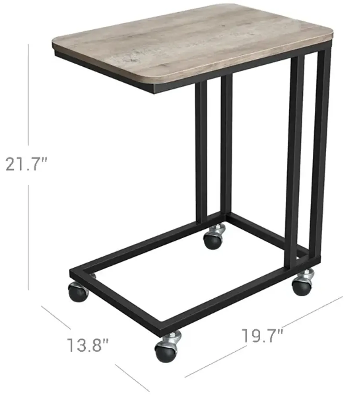 Rolling C-Shaped End Table with Metal Frame for Living Room or Bedroom