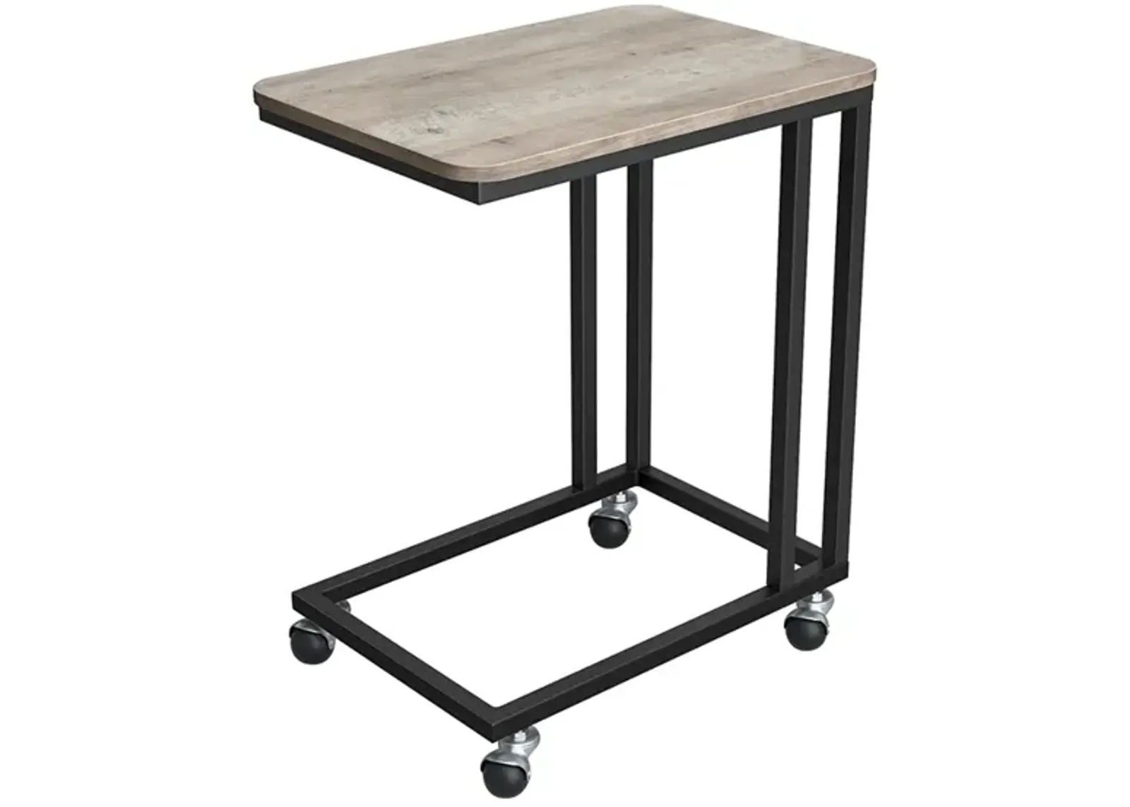 Rolling C-Shaped End Table with Metal Frame for Living Room or Bedroom