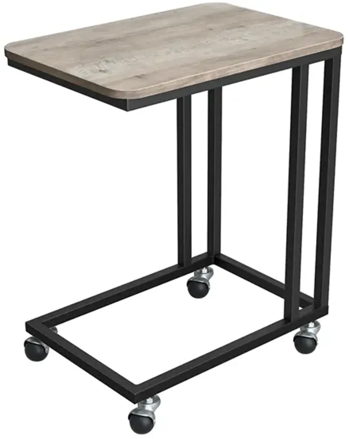 Rolling C-Shaped End Table with Metal Frame for Living Room or Bedroom