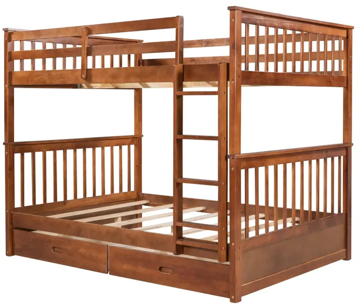 Full-Over-Full Bunk Bed With Ladders And Two Storage Drawers