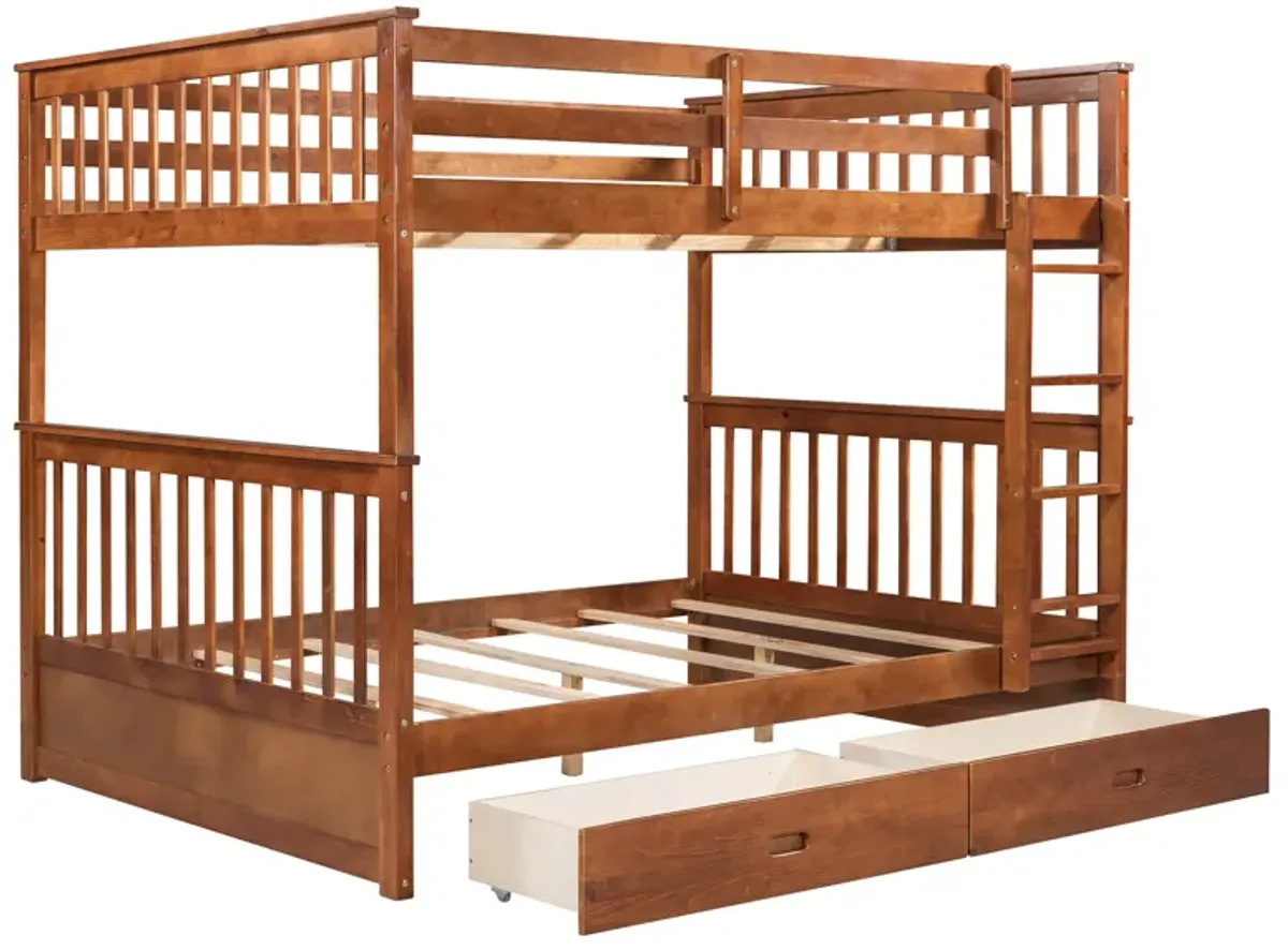 Full-Over-Full Bunk Bed With Ladders And Two Storage Drawers