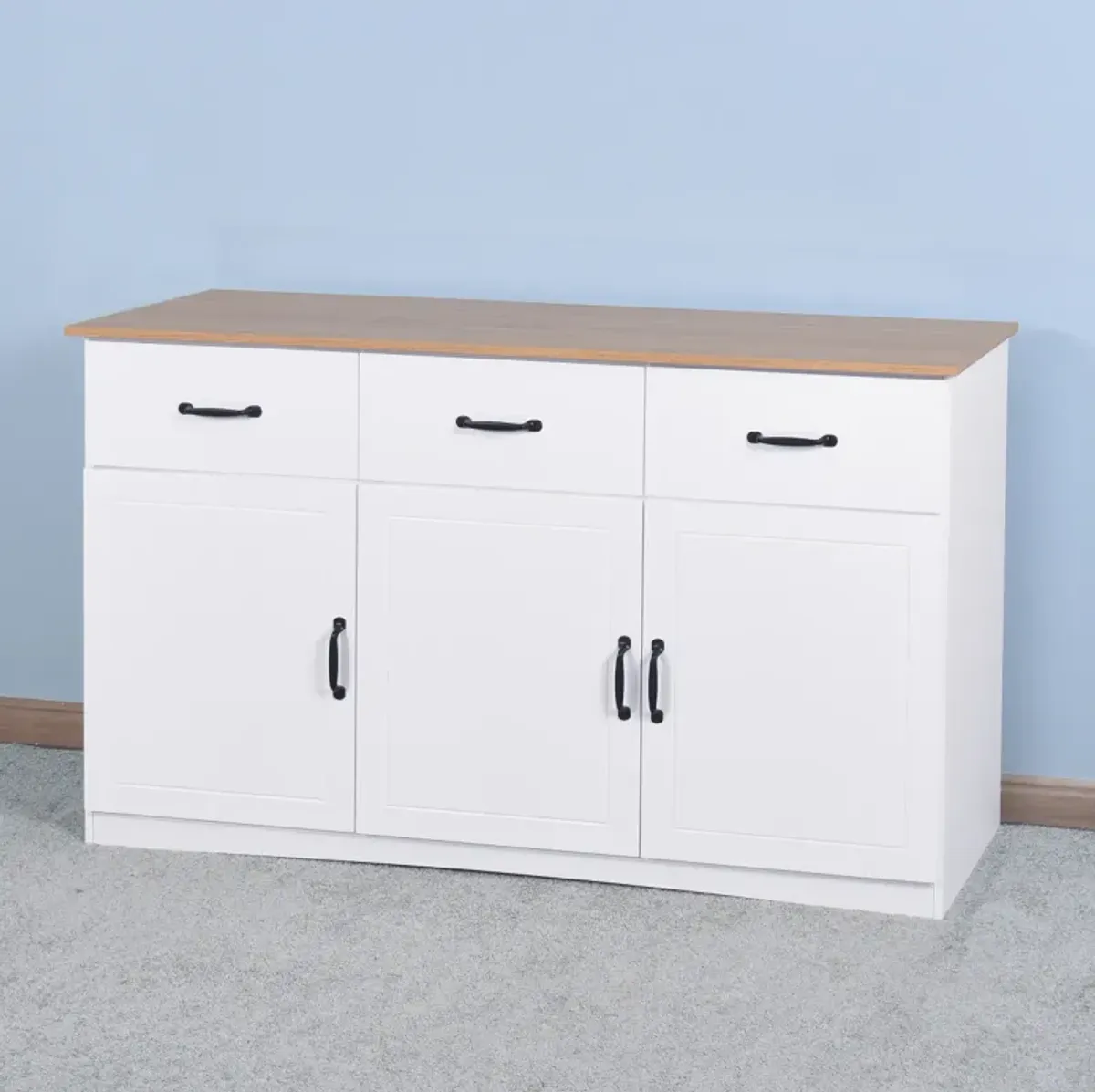 White Buffet Cabinet with Storage and Coffee Bar