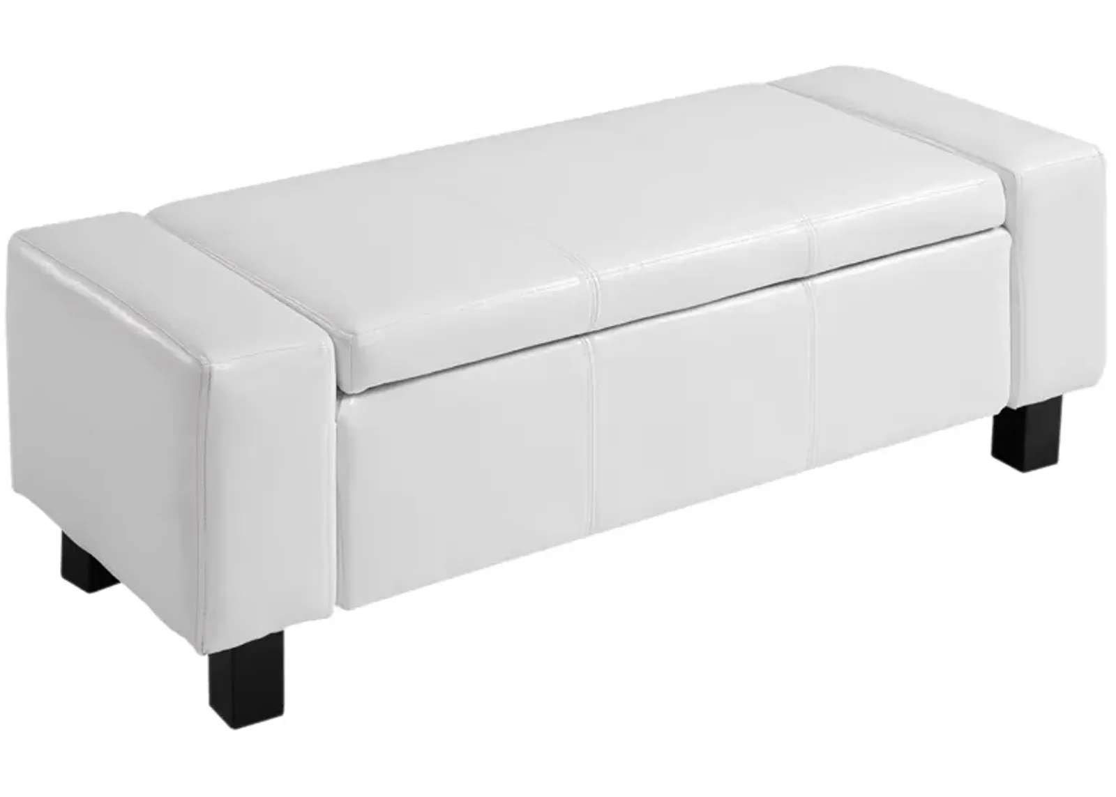 Sleek White Storage: 42" Faux Leather Ottoman Bench with Hinged Lid