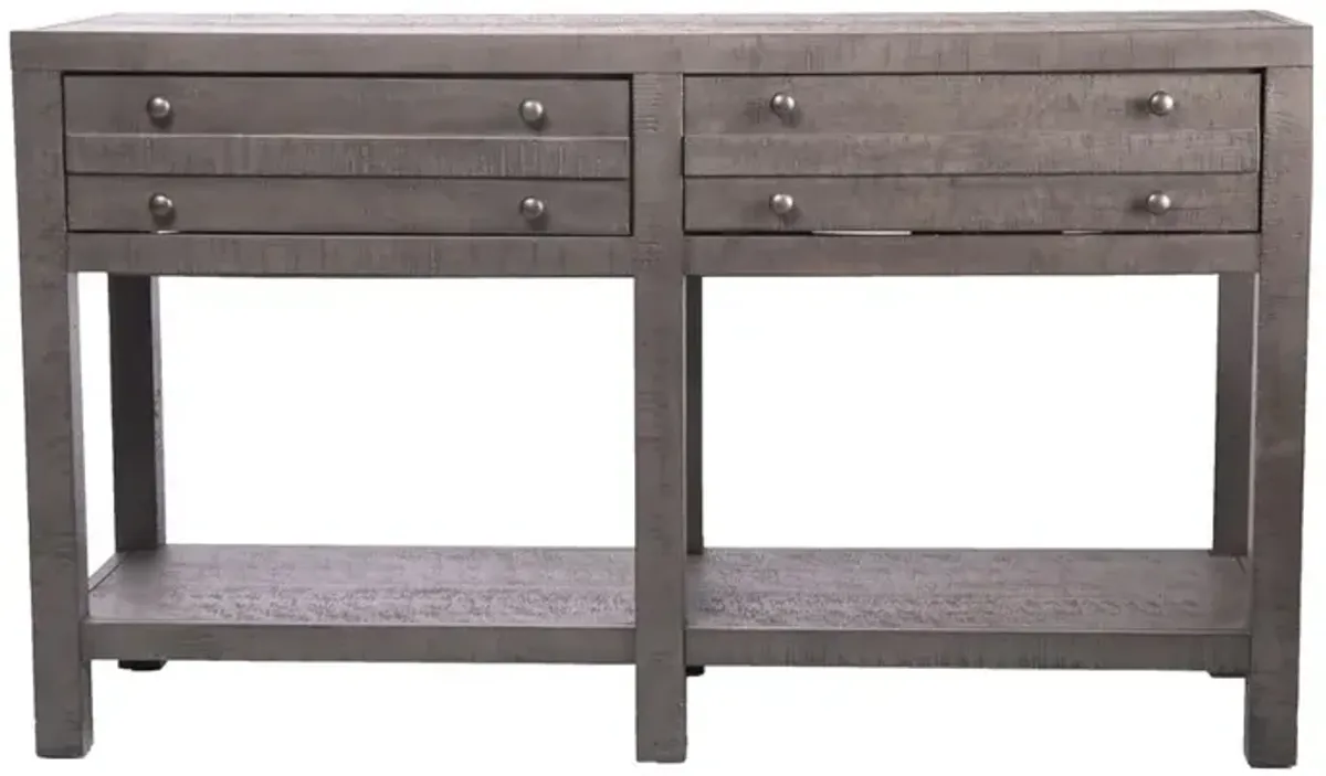 Rustic Style Console Table with Shelf and 2-Drawer Storage, Rustic Dark Grey