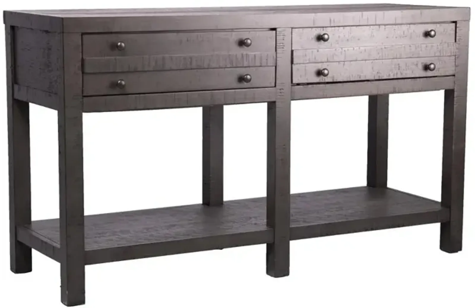 Rustic Style Console Table with Shelf and 2-Drawer Storage, Rustic Dark Grey