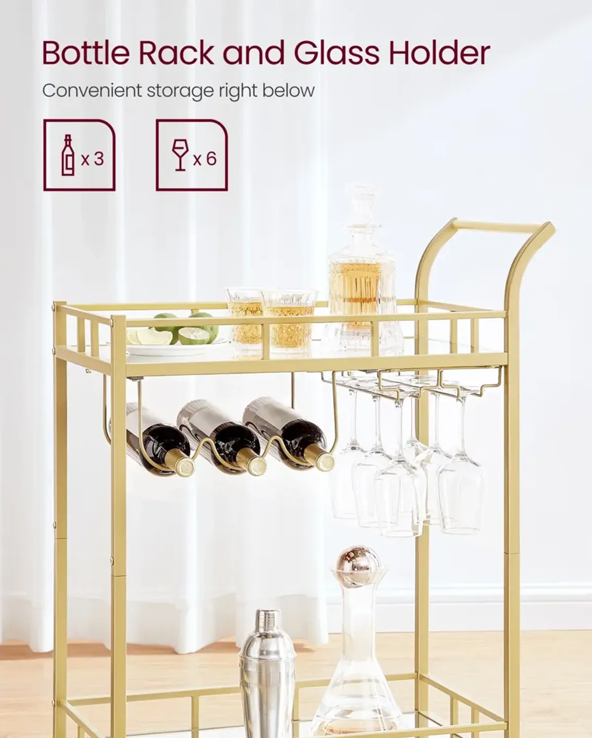 Gold Bar Cart – Stylish and Elegant Drink Station for Home Entertaining