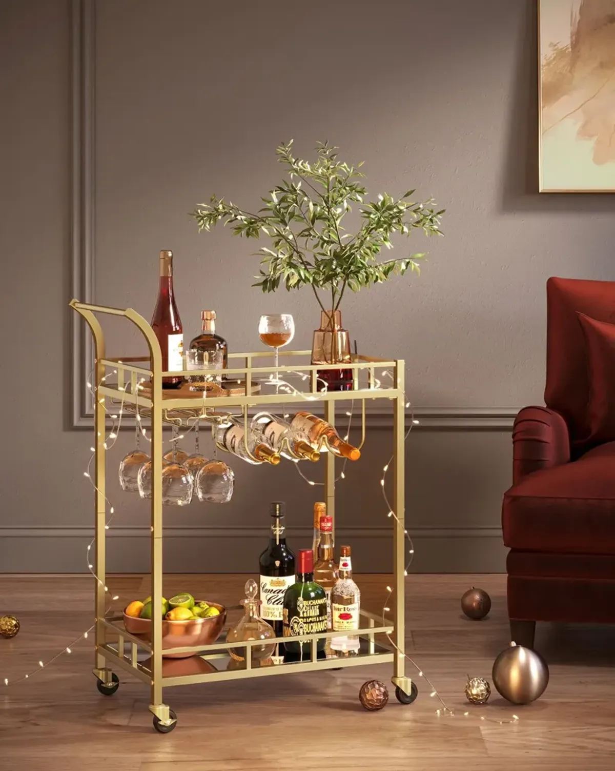 Gold Bar Cart – Stylish and Elegant Drink Station for Home Entertaining