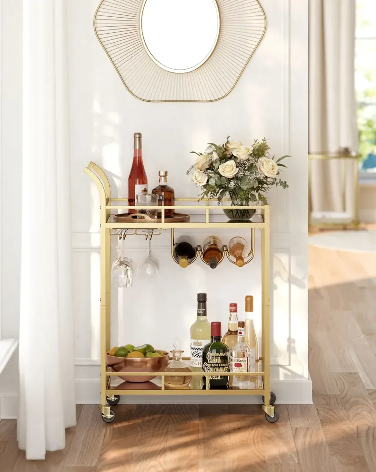 Gold Bar Cart – Stylish and Elegant Drink Station for Home Entertaining