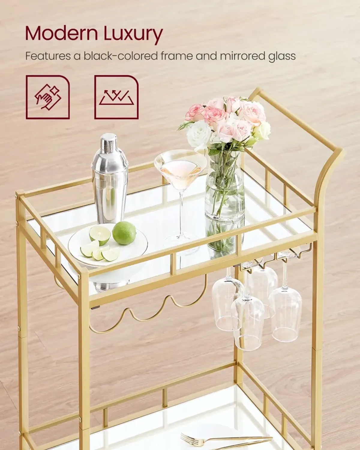 Gold Bar Cart – Stylish and Elegant Drink Station for Home Entertaining