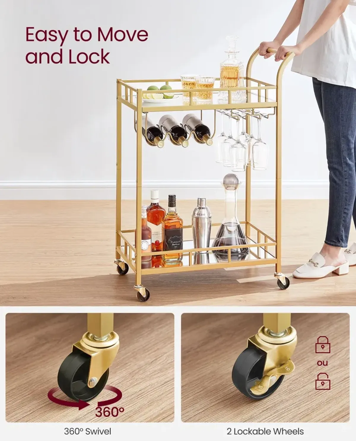 Gold Bar Cart – Stylish and Elegant Drink Station for Home Entertaining