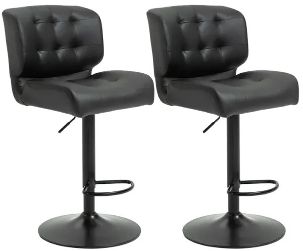 Black Bar Seating: Set of 2 Adjustable Stools with Padded Cushions