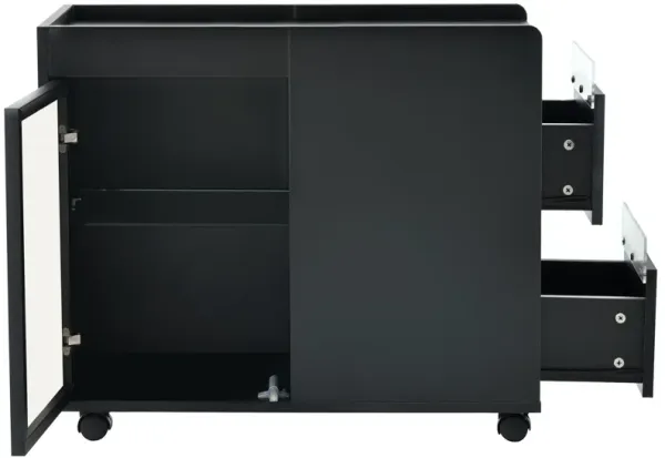 Merax Modern End Table with LED Light and Wheels