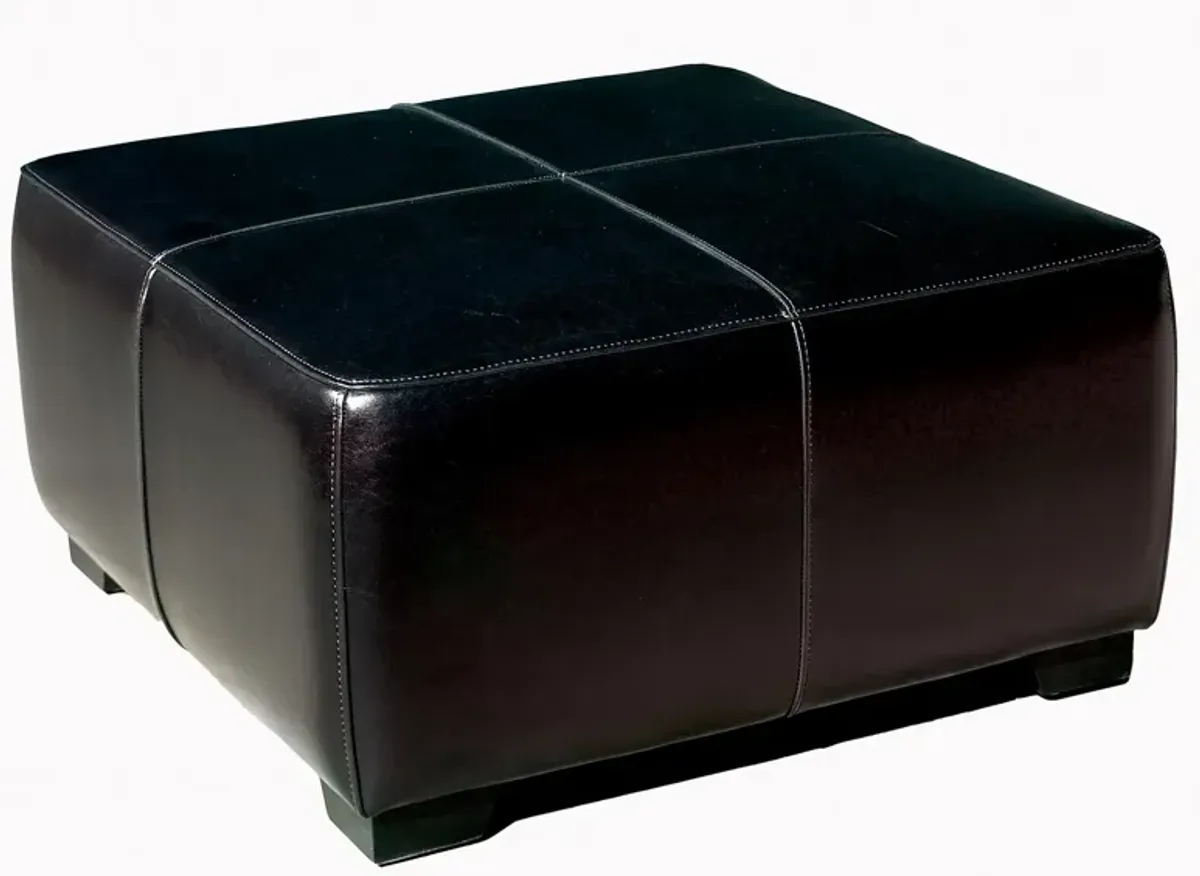 Baxton Studio Black Full Leather Square Ottoman Footstool