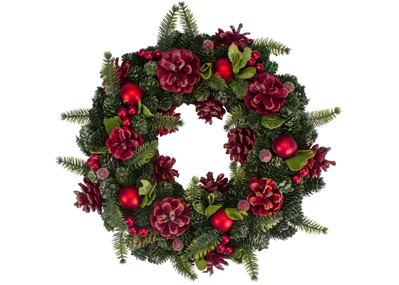 Red  Pine Cones and Ornaments Christmas Wreath  13" - Unlit