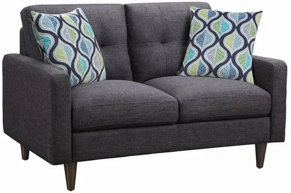 Fabric Upholstered Wooden Loveseat with Tufted Back, Gray-Benzara