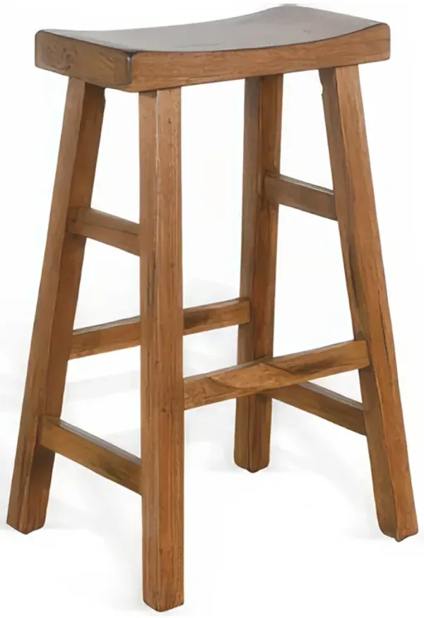 Marv Barstool Set of 2, Saddle Seat, Rustic Oak Mahogany Wood, 30 Inch - Benzara