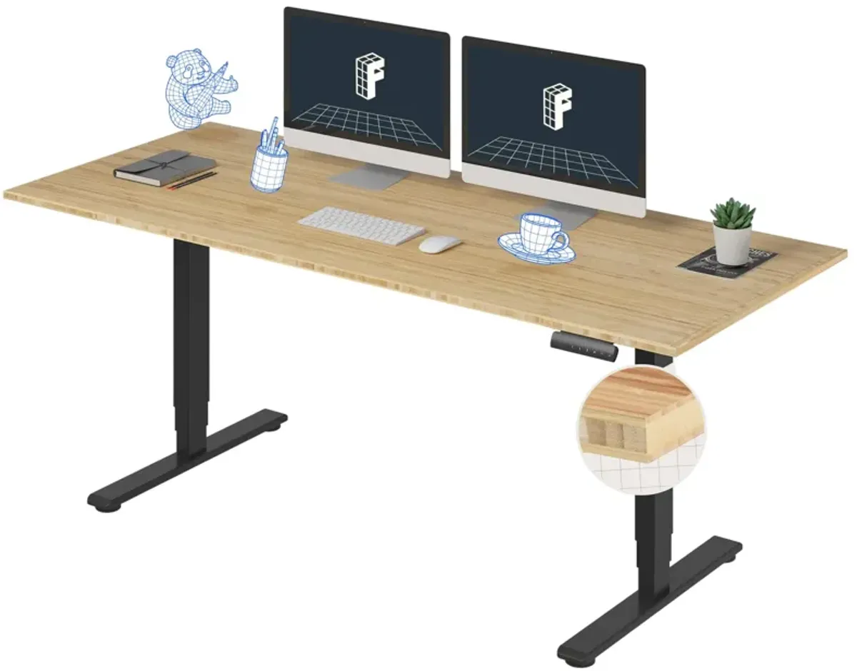 FLEXISPOT E6 Essential Bamboo 3 Stages Dual Motor 72x30 Inch Electric Height Adjustable Standing Desk Whole-Piece Board Desk Sit