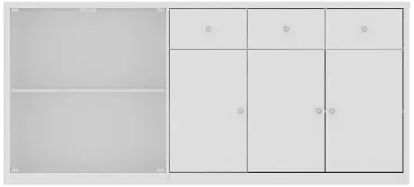 FUFU&GAGA Kitchen Island with Tempered Glass Doors, White Relief Melamine, Silver Knob Handles (78.7"W x 23.6"D x 35.4"H),White
