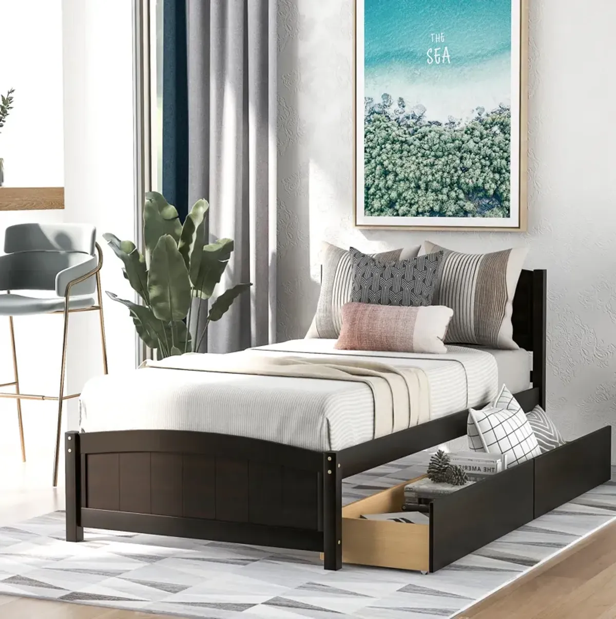 Whisen Elegant Design Twin size Platform Bed with Two Drawers - Espresso