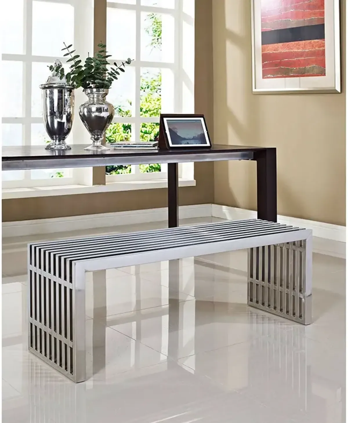 Hivvago Modern Mid Century Stainless Steel Accent Bench