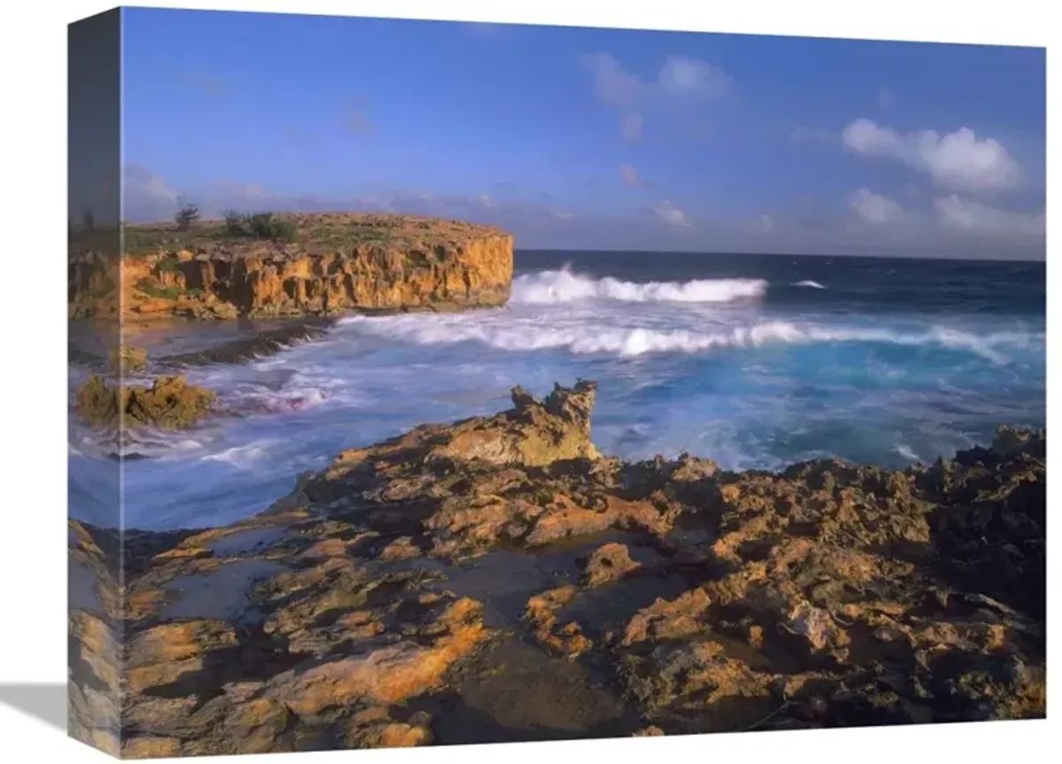 Pacific Ocean waves and cliffs at Keoneloa Bay, Kauai, Hawaii-Canvas Art-16x12