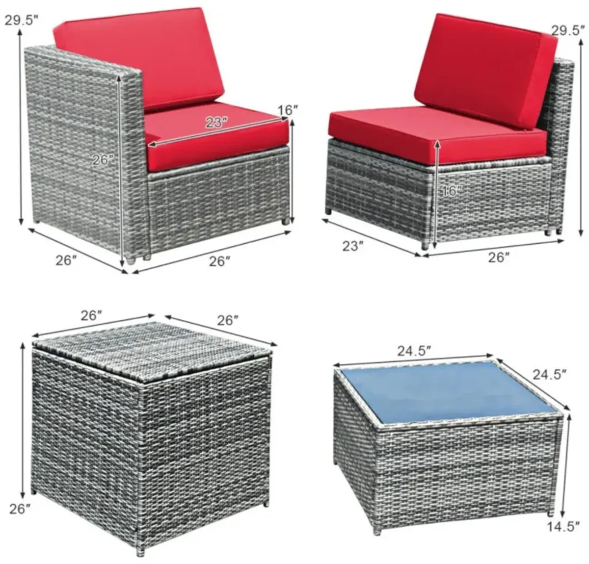 Hivvago 8 Pieces Wicker Sofa Rattan Dining Set Patio Furniture with Storage Table