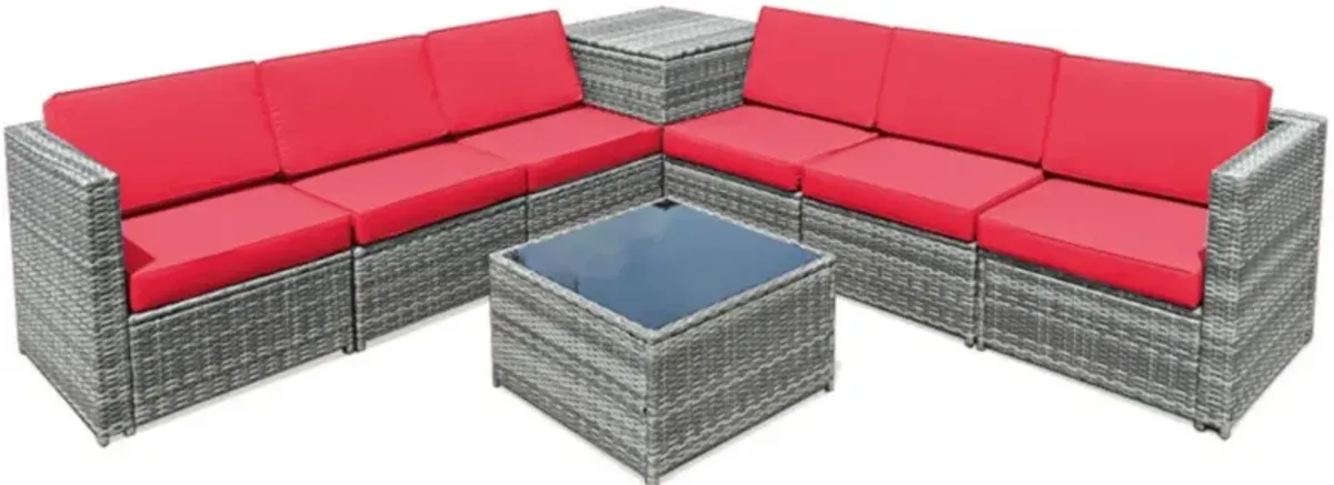 Hivvago 8 Pieces Wicker Sofa Rattan Dining Set Patio Furniture with Storage Table