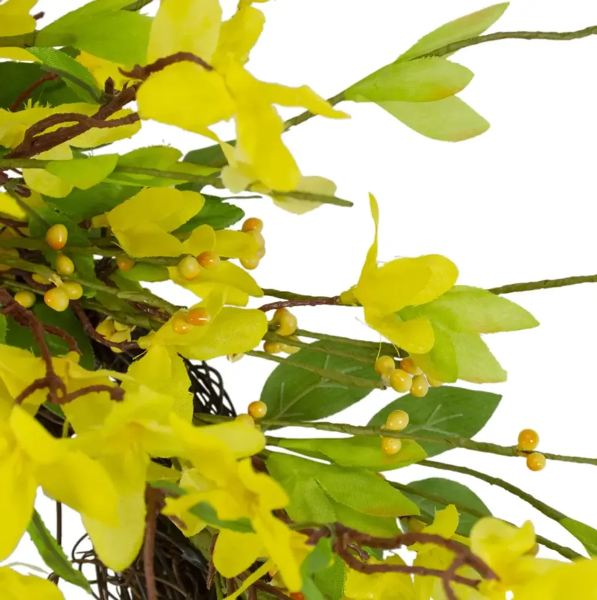 Forsythia and Leaves Artificial Spring Floral Wreath  Yellow - 20-Inch