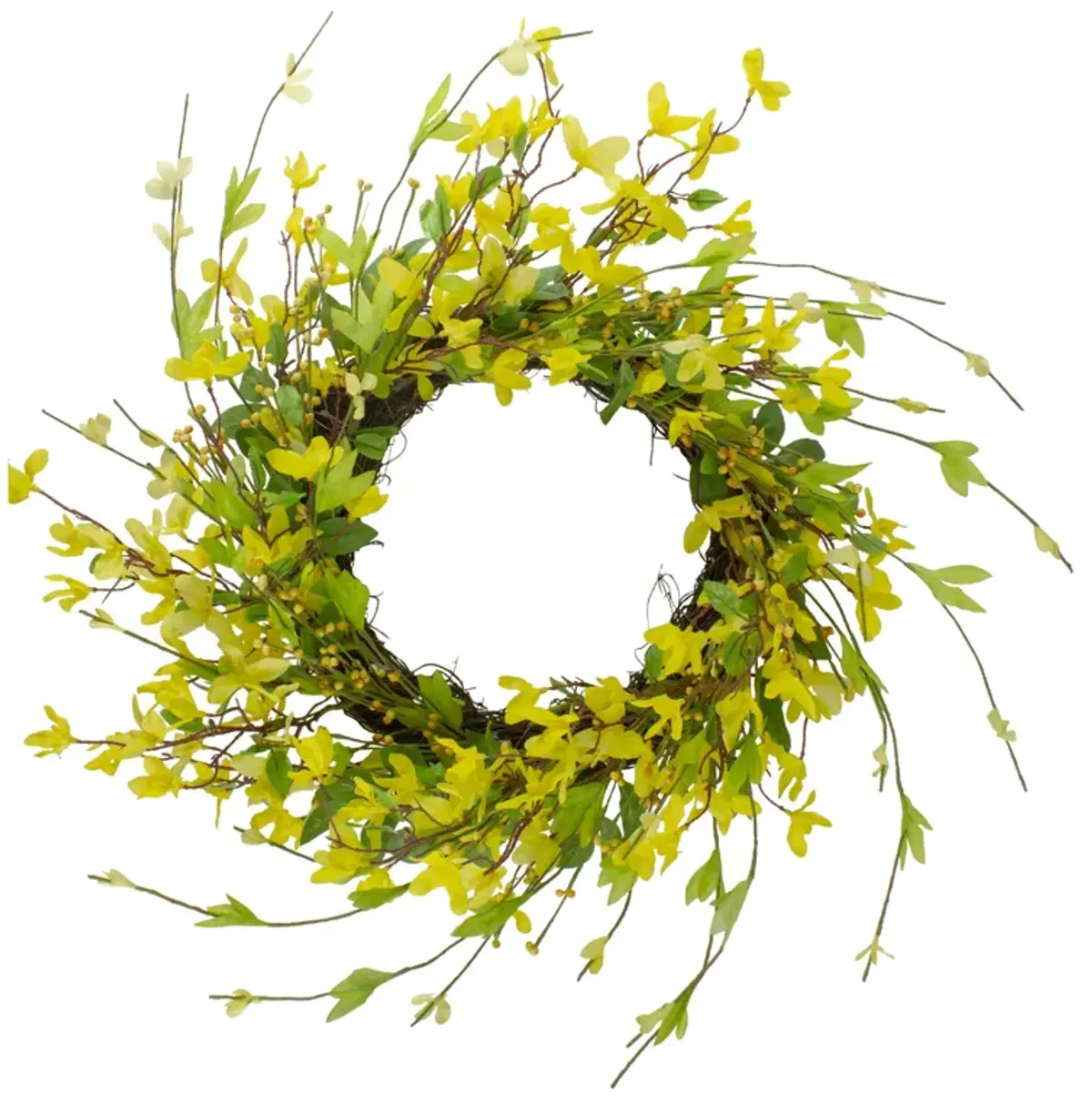 Forsythia and Leaves Artificial Spring Floral Wreath  Yellow - 20-Inch