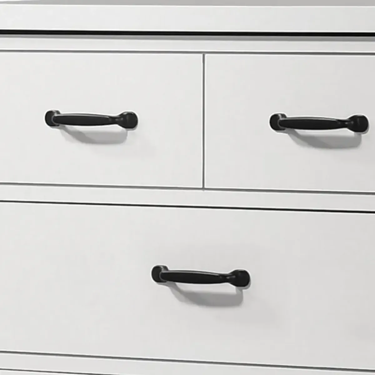 Jermy 47 Inch Tall Dresser, 5 Drawers, Black Handles, Crisp White Finish - Benzara